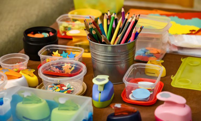 Activities - assorted color pencils in clear plastic container