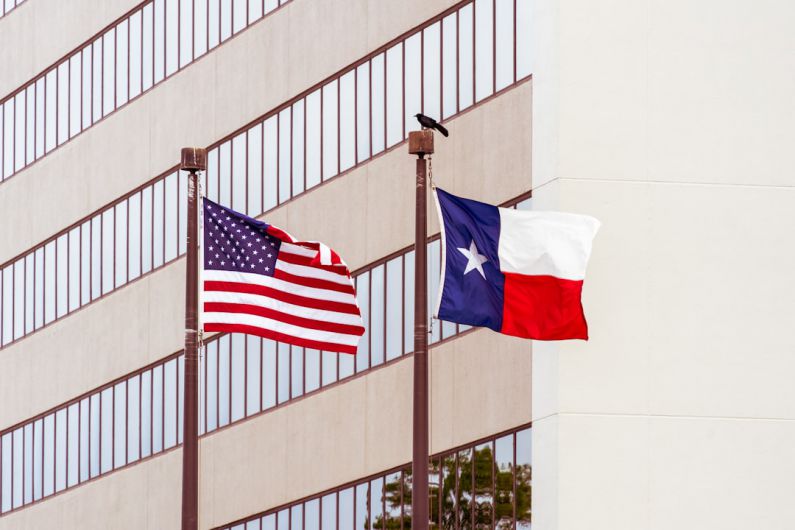 Texas - Texas Flag and USA flag on poles