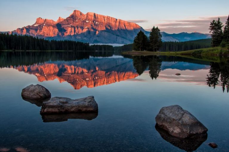 Outdoor - mountain reflection on body of water